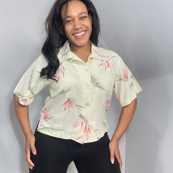 Tommy Bahama tropical print silk button up casual beach coastal Hawaiian shirt - Picture 1 of 10